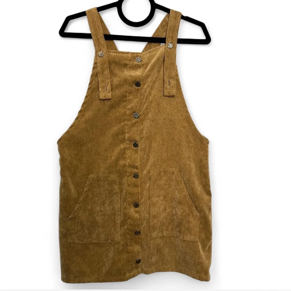 M Corduroy Button-Down Pinafore‎ Dress - Tan 90s Jumper Overall Dress Retro - Picture 2 of 9
